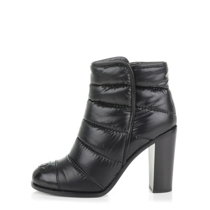 Chanel Calfskin Nylon Quilted CC Short Boots 39.5 Black 1 of 6