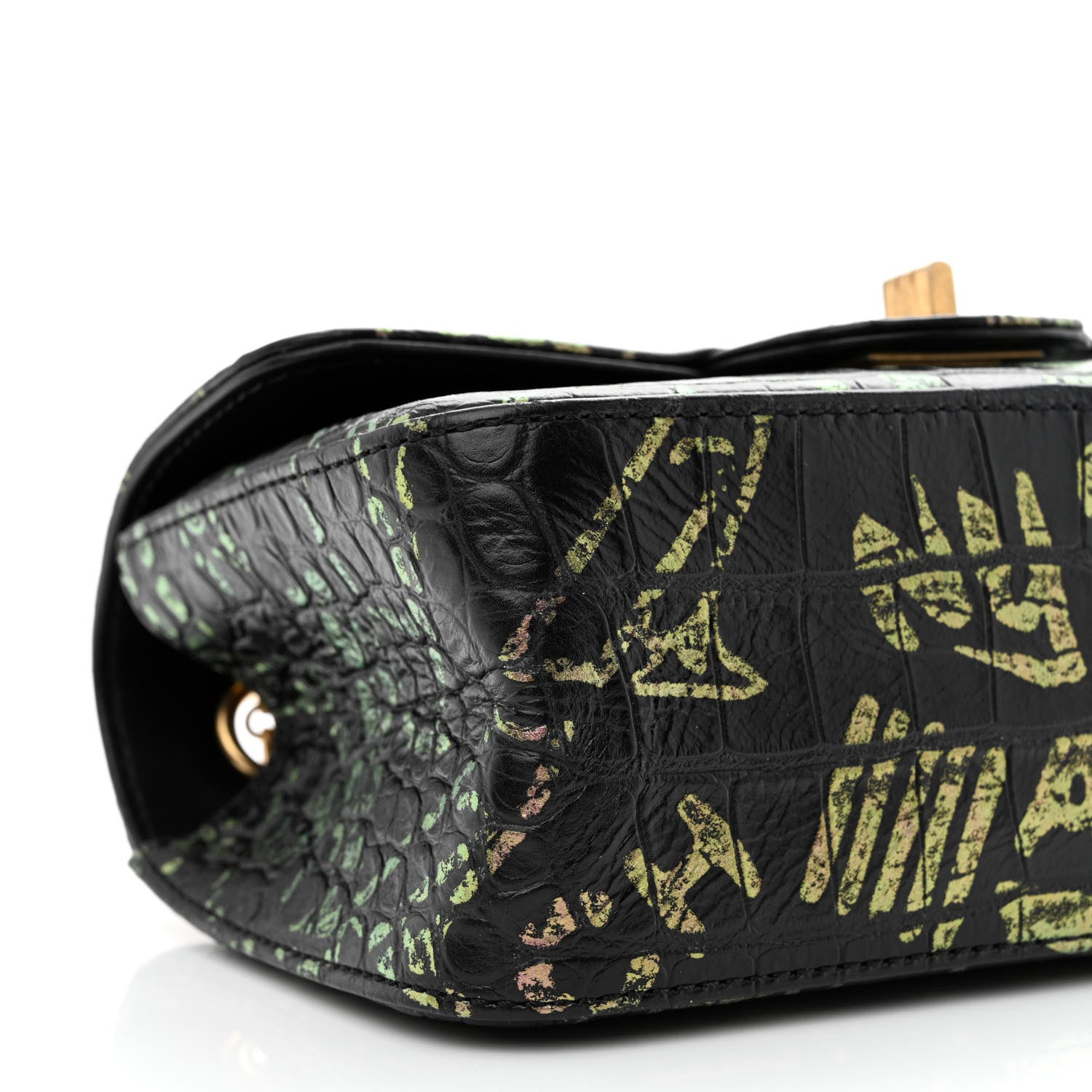 Chanel Calfskin Crocodile Embossed Graffiti 2.55 Mini Cocodile Reissue Flap Black Gold 9 of 11