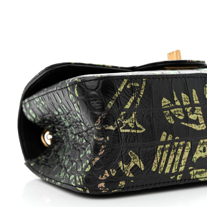 Chanel Calfskin Crocodile Embossed Graffiti 2.55 Mini Cocodile Reissue Flap Black Gold 9 of 11