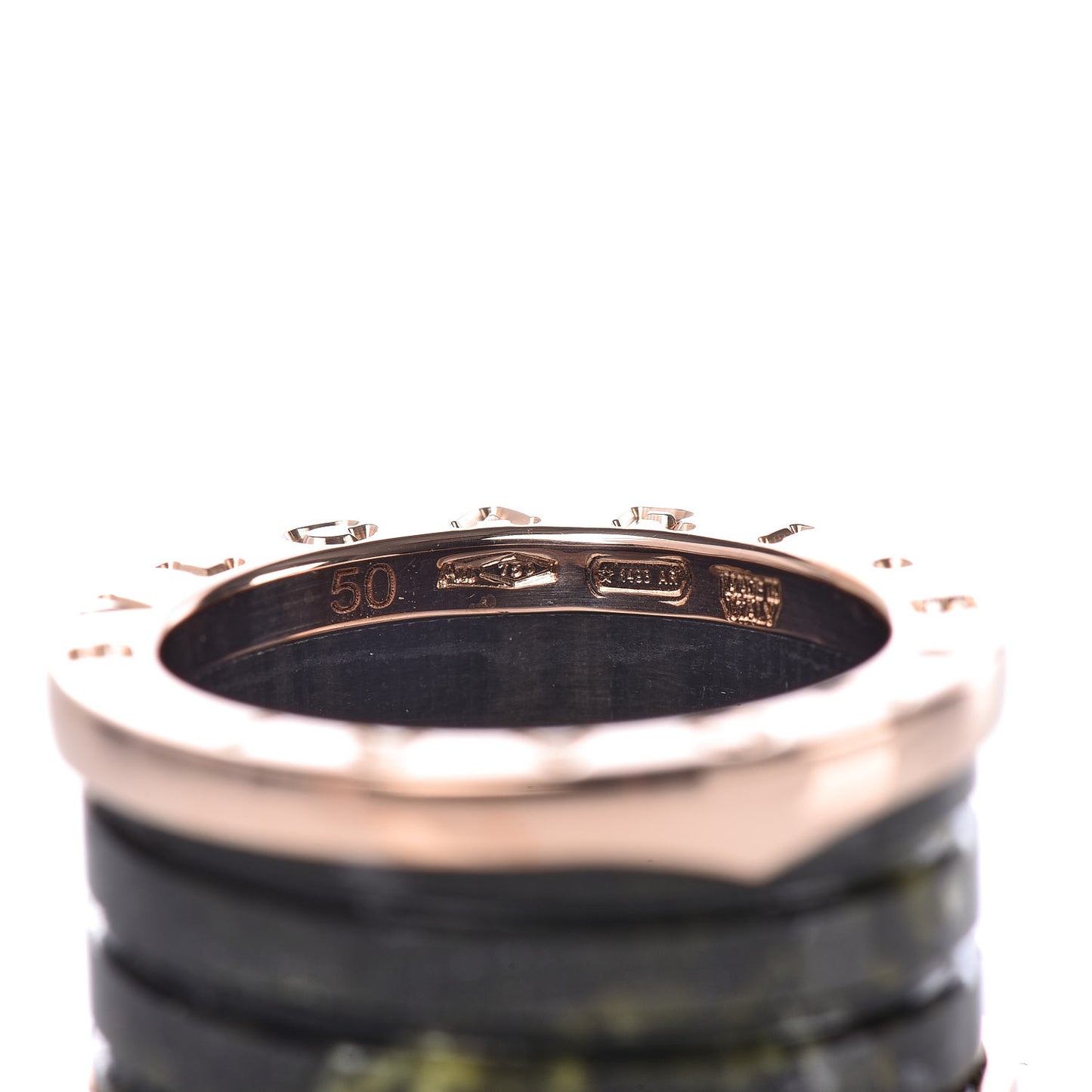 18K Rose Gold Green Marble B.Zero1 Ring 50 5.25