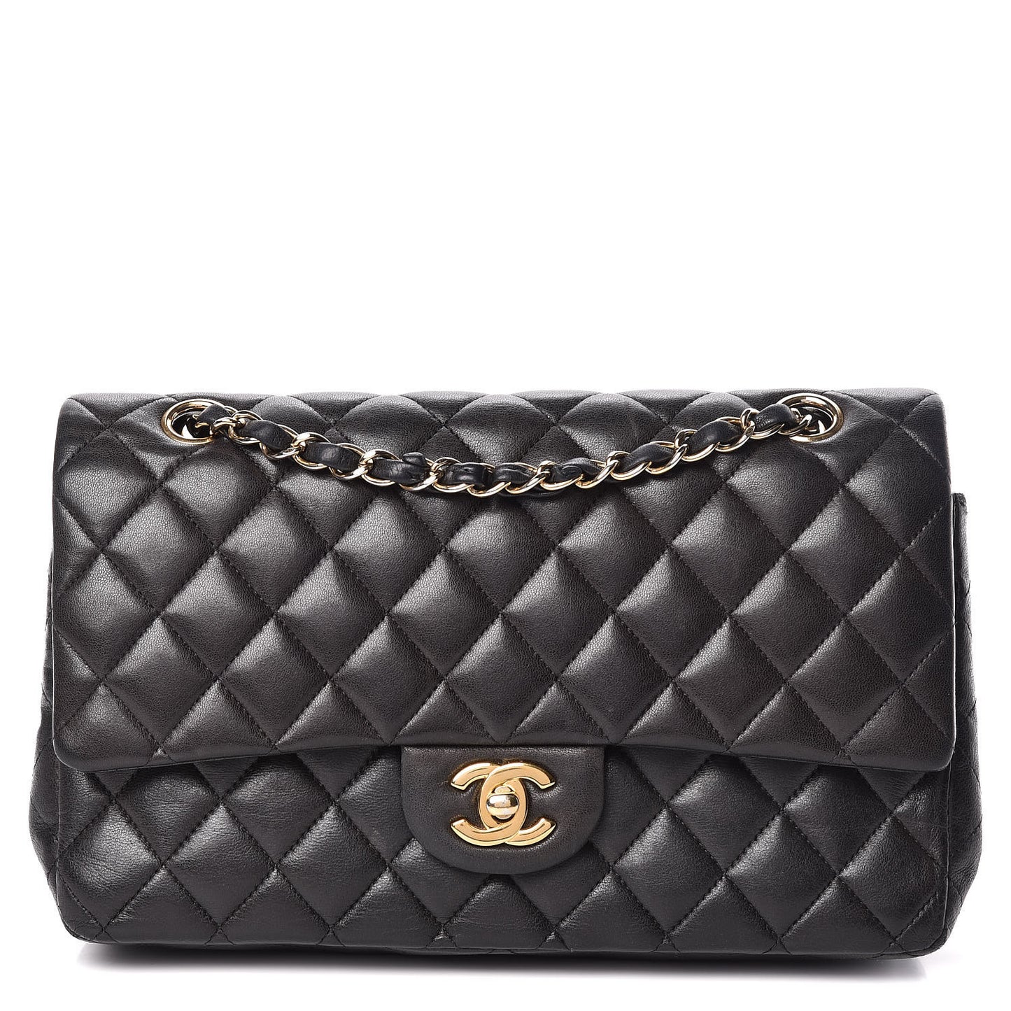 Lambskin Quilted Medium Double Flap Black