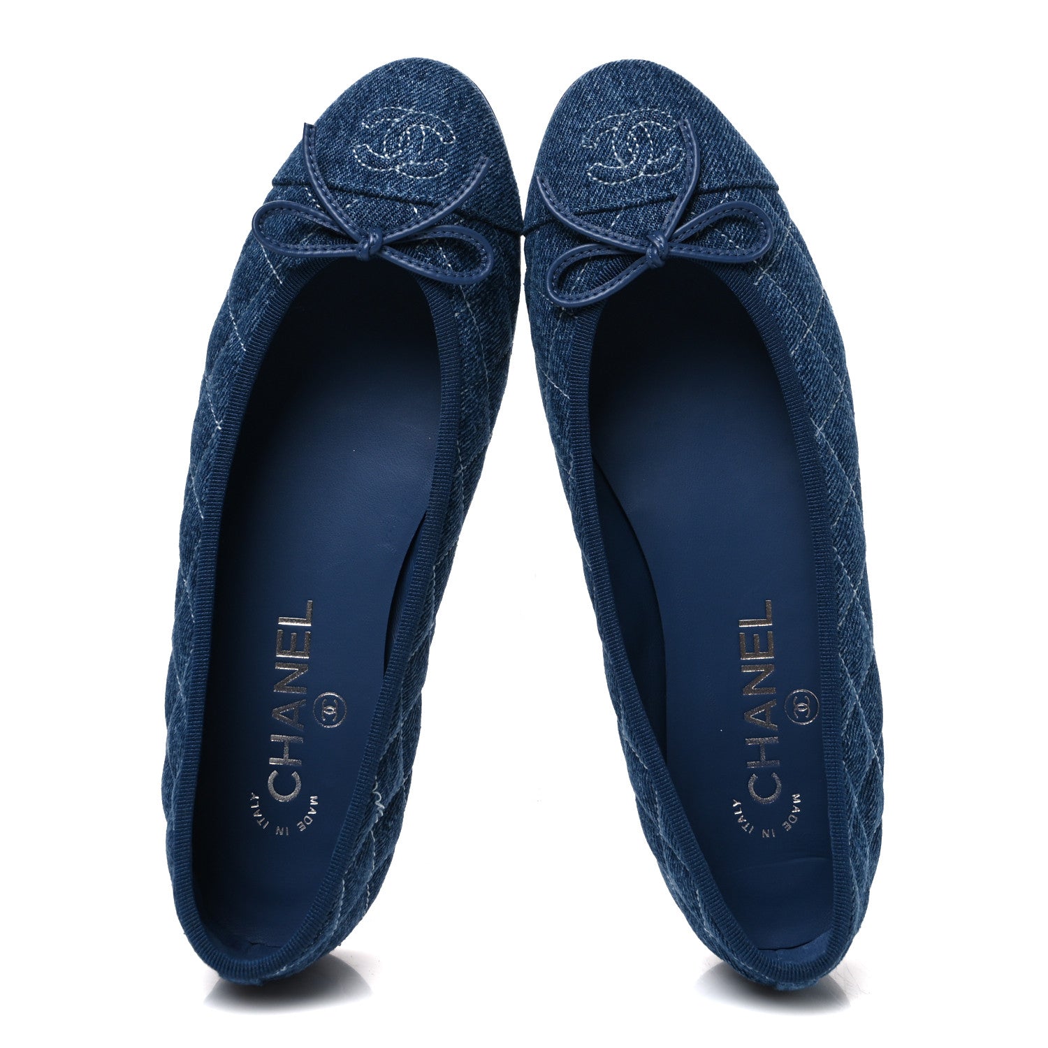 Chanel Washed Denim Quilted Cap Toe CC Ballerina Flats 38 Blue 2 of 12