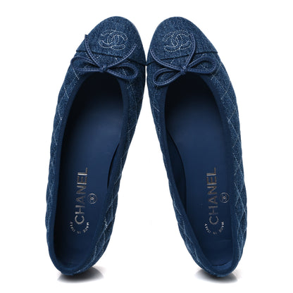 Chanel Washed Denim Quilted Cap Toe CC Ballerina Flats 38 Blue 2 of 12