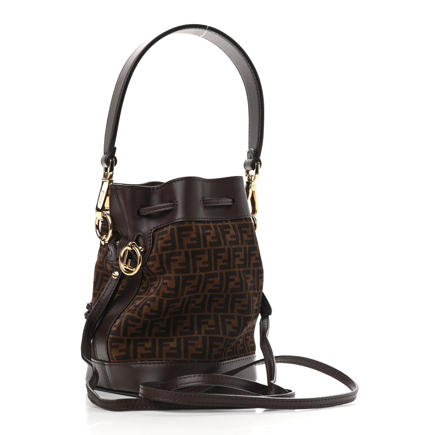 Suede Vitello King F is Fendi Micro FF Mini Mon Tresor Bucket Bag Sigaro Marrone Ebano