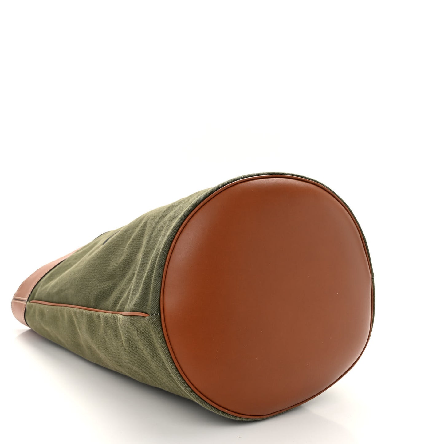 Canvas Smooth Calfskin Medium Bucket Bag Khaki Tan