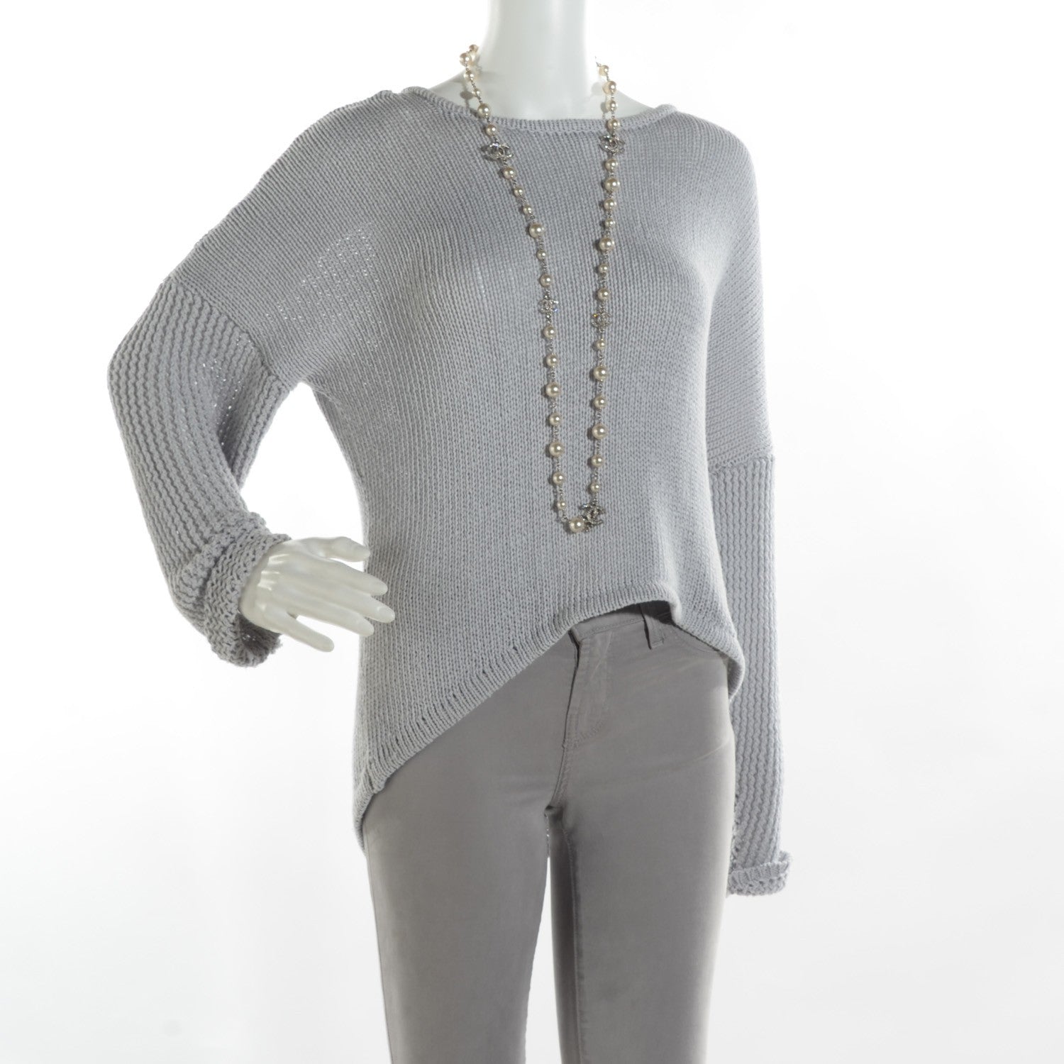 Chanel Crystal Pearl CC Long Necklace Silver 2 of 6