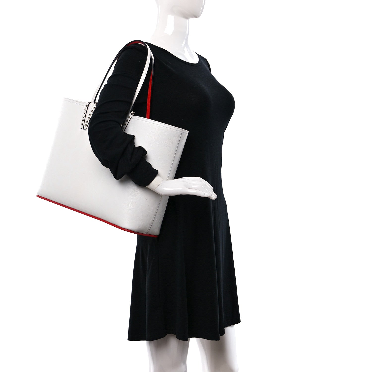 Christian Louboutin Patent Calfskin Leopard Print Spikes East West Cabata Tote Snow 2 of 10
