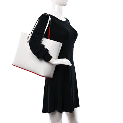 Christian Louboutin Patent Calfskin Leopard Print Spikes East West Cabata Tote Snow 2 of 10