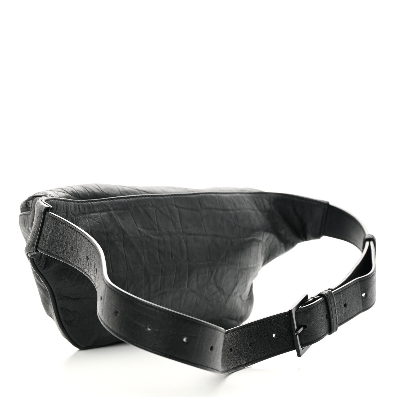 Saint Laurent Calfskin Crocodile Embossed Monogram Belt Bag Black 3 of 13