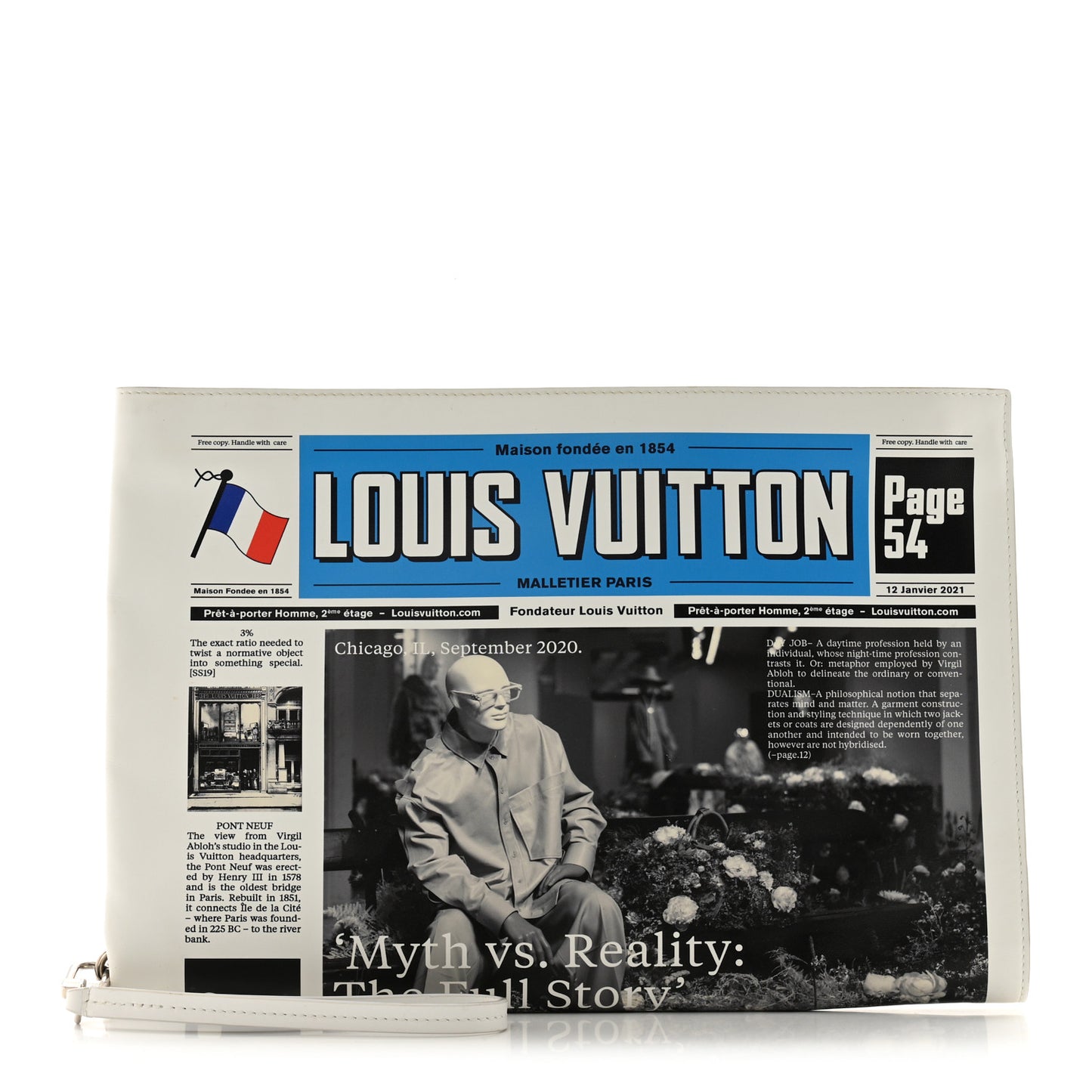 Calfskin Newspaper Print Pouch