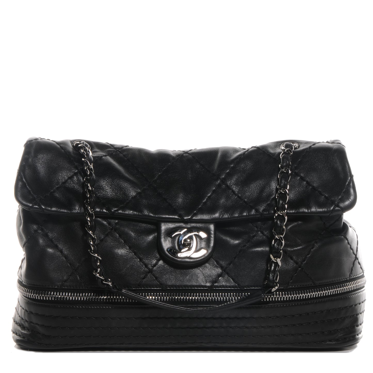 Calfskin Large Expandable Flap Bag Black