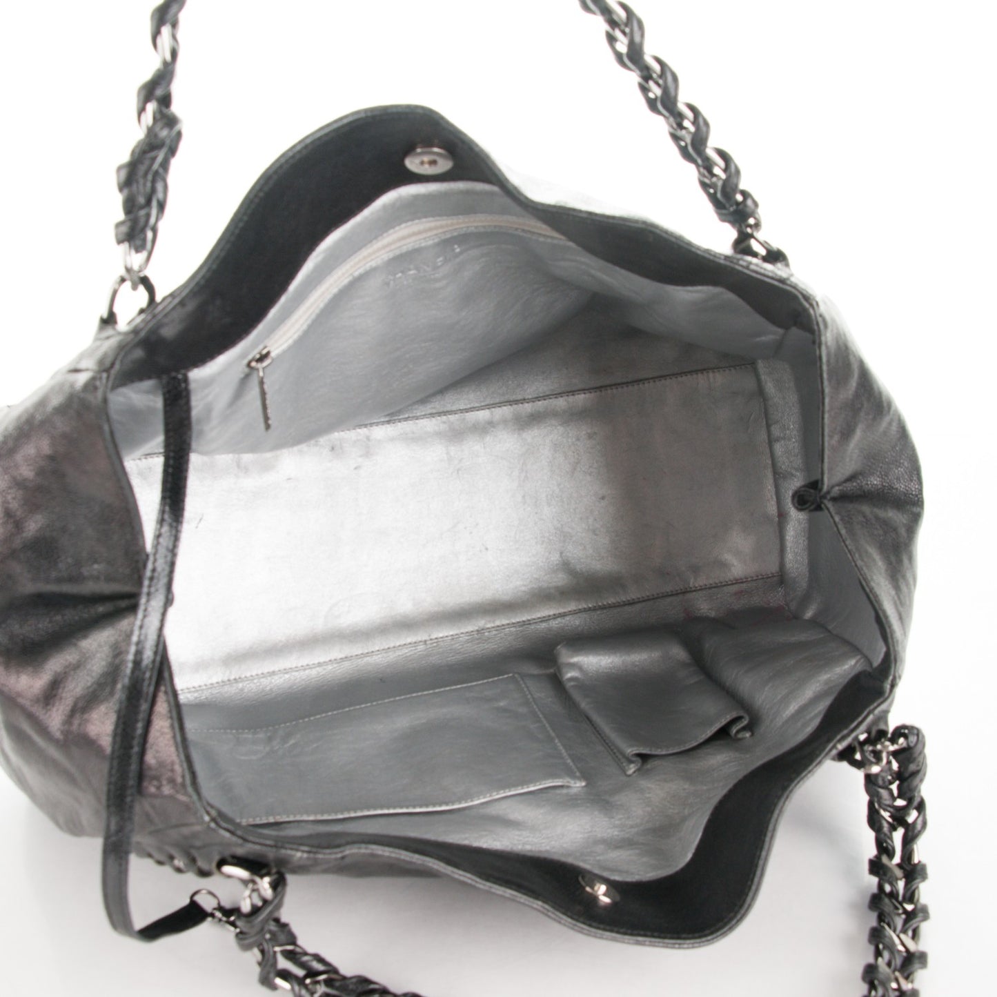 Glazed Caviar East West Modern Chain Tote Black