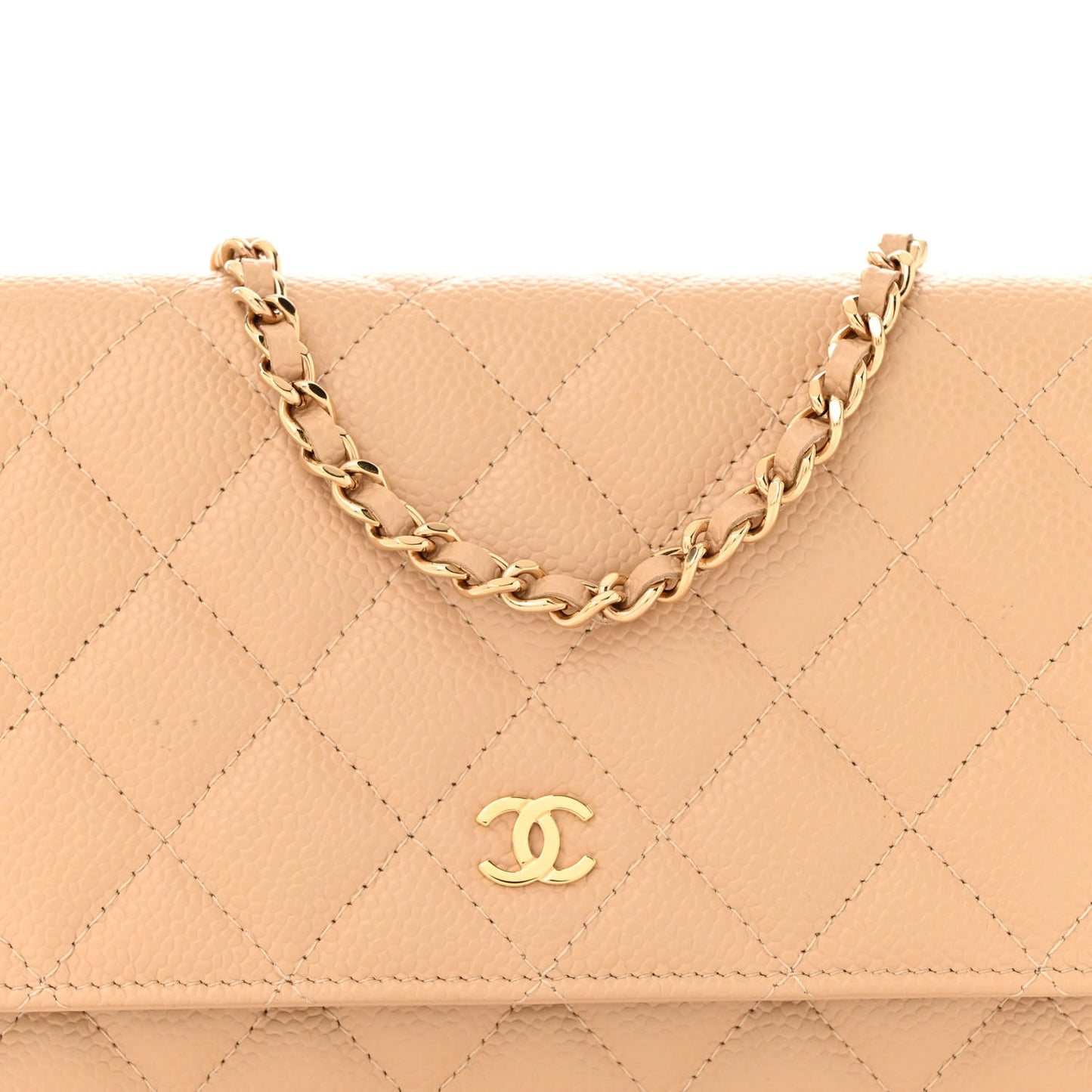 Caviar Quilted Wallet on Chain WOC Beige