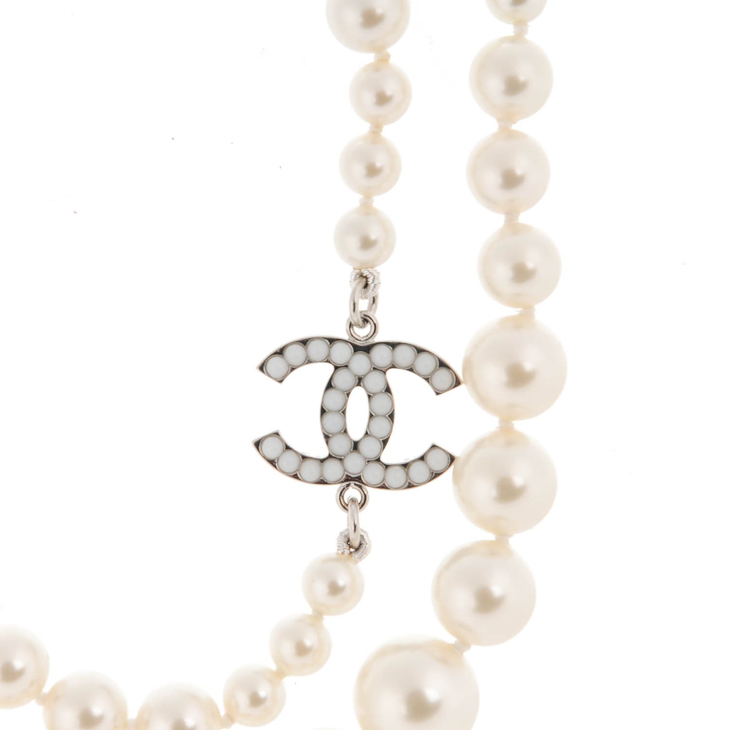 Chanel Graduated Pearl CC Long Necklace Silver 3 of 5