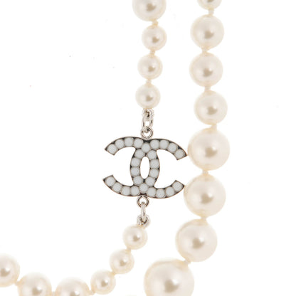 Chanel Graduated Pearl CC Long Necklace Silver 3 of 5