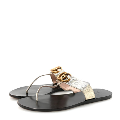 Gucci Nappa Silk Galassia GG Marmont Thong Flat Sandals 38.5 Platino 4 of 8