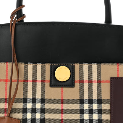 Burberry Calfskin House Check Medium Society Top Handle Bag Archive Beige Black 7 of 9