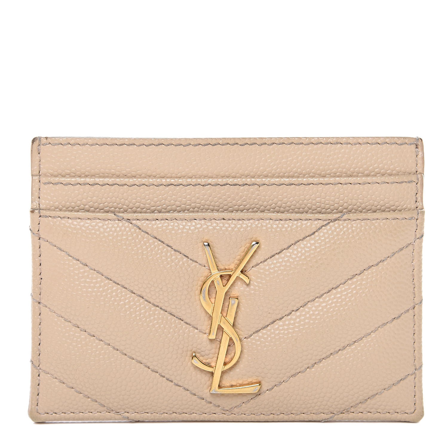 Saint Laurent Grain De Poudre Matelasse Chevron Monogram Credit Card Case Cork 1 of 8