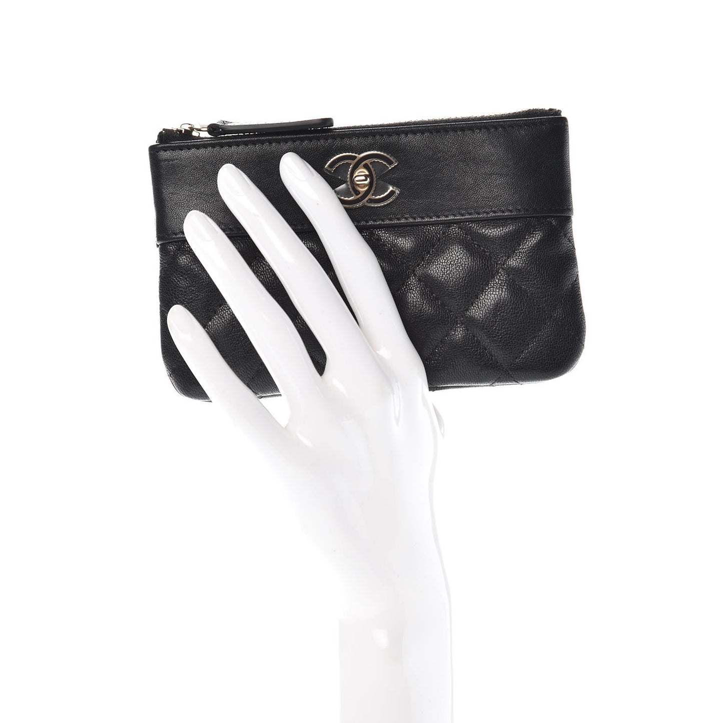 Sheepskin Quilted Small Vintage Mademoiselle Cosmetic Case Black