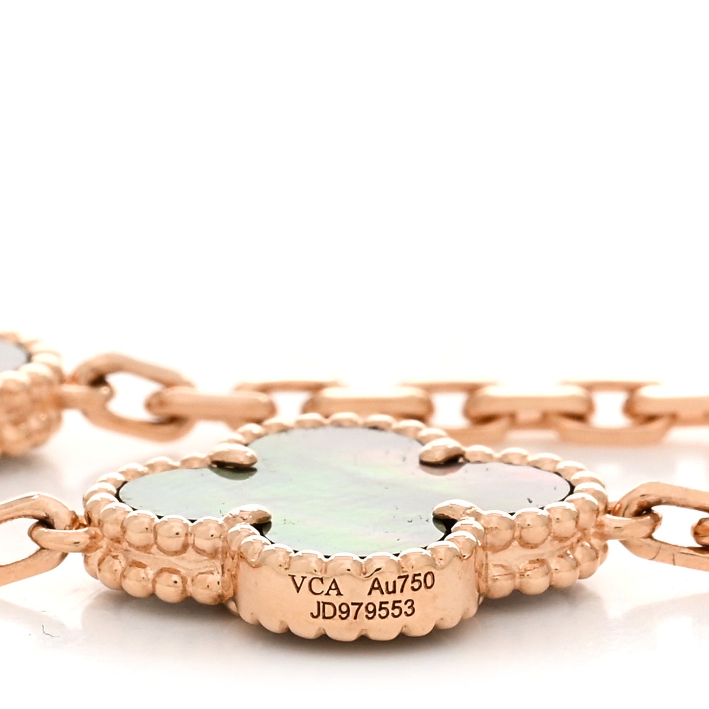 18K Rose Gold Diamond Gray Mother of Pearl 5 Motifs Vintage Alhambra Bracelet