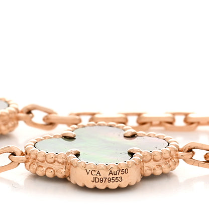 Van Cleef & Arpels 18K Rose Gold Diamond Gray Mother of Pearl 5 Motifs Vintage Alhambra Bracelet 3 of 3