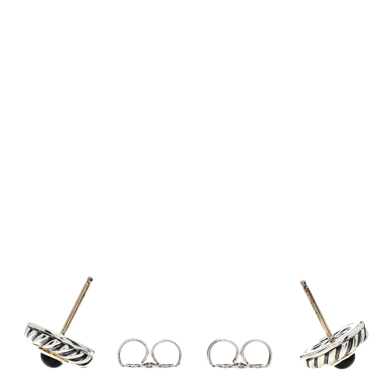 David Yurman Sterling Silver 14K Yellow Gold Black Onyx Cookie Earrings 3 of 4