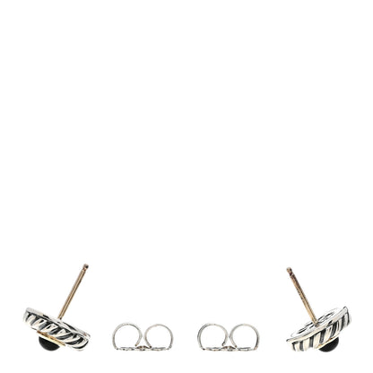 David Yurman Sterling Silver 14K Yellow Gold Black Onyx Cookie Earrings 3 of 4