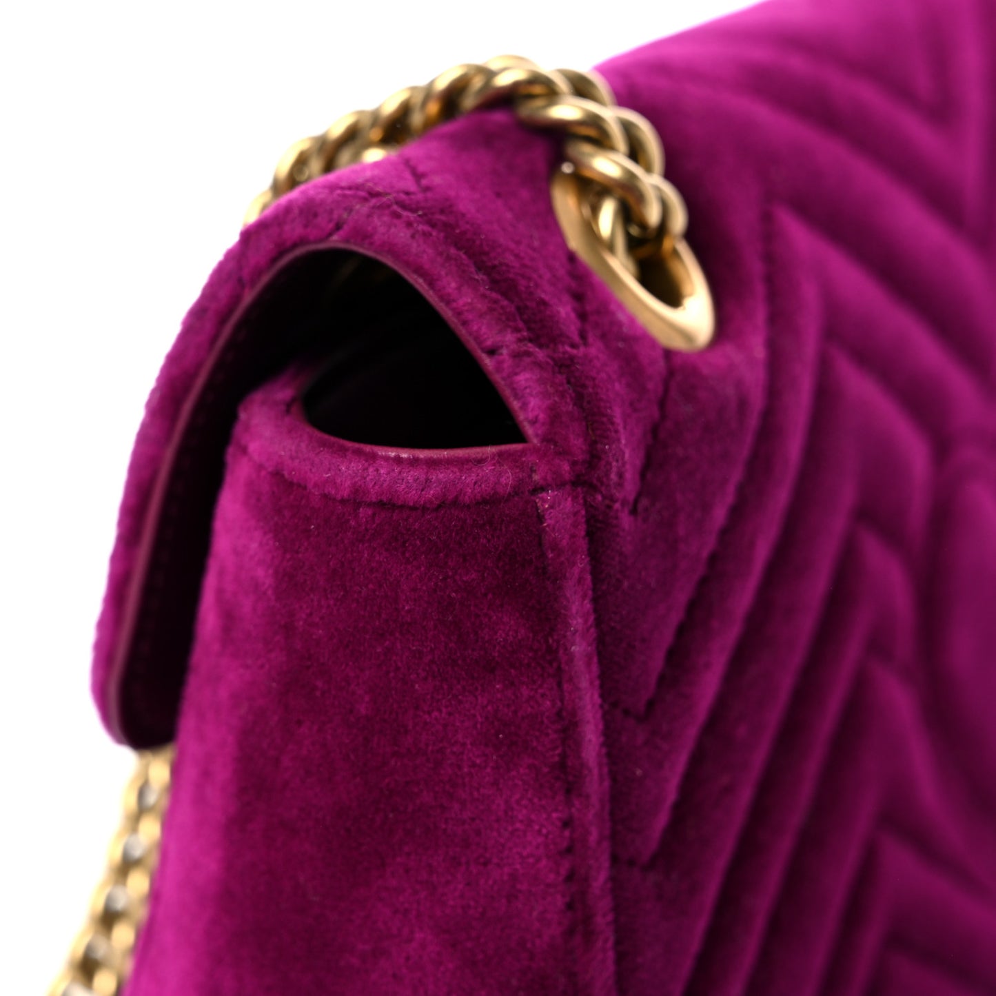 Velvet Matelasse Small GG Marmont Shoulder Bag Fuchsia Violet Cyclamen