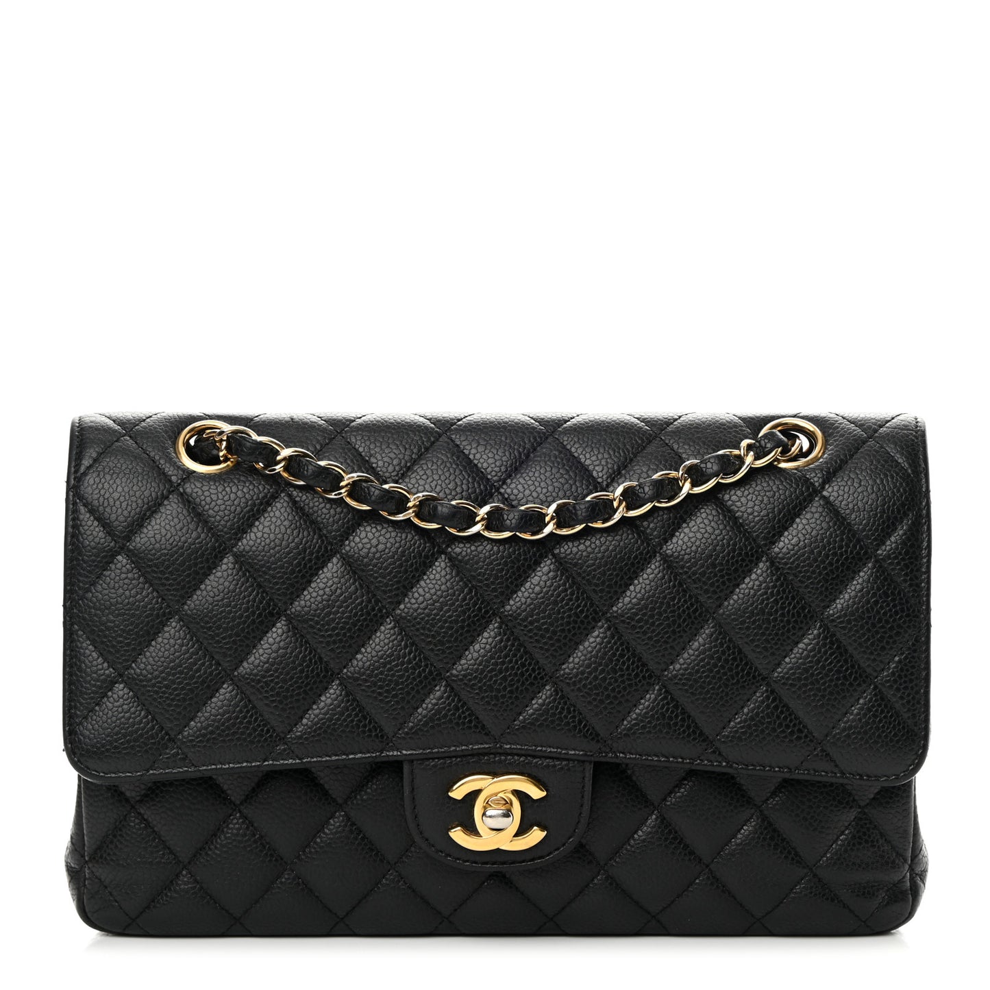 Caviar Quilted Medium Double Flap Black