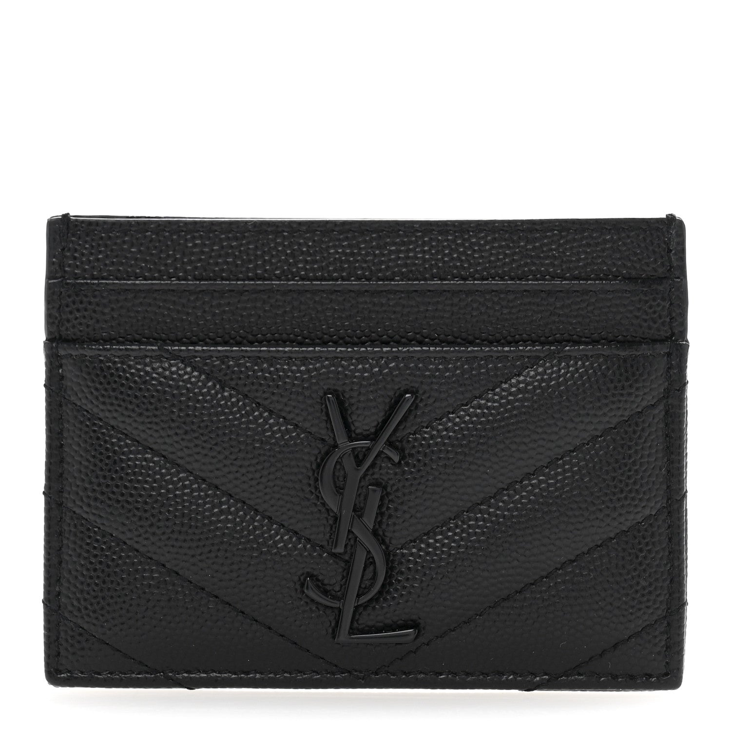 Saint Laurent Grain De Poudre Matelasse Chevron Monochrome Monogram Credit Card Case Black 1 of 10