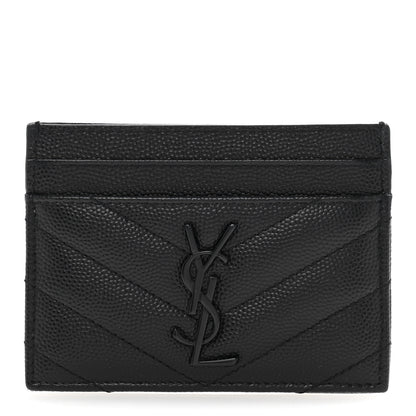 Saint Laurent Grain De Poudre Matelasse Chevron Monochrome Monogram Credit Card Case Black 1 of 10