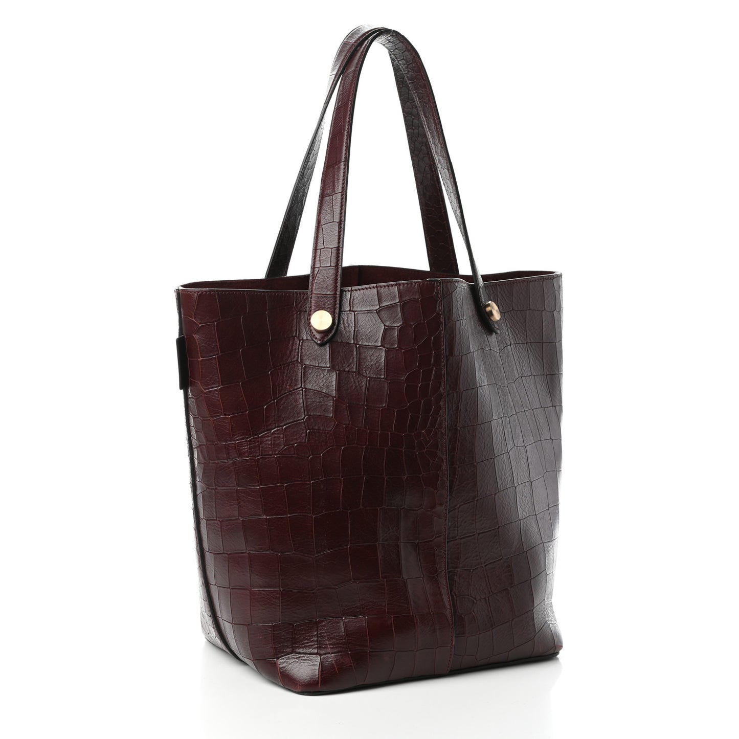 Deep Calfskin Crocodile Embossed Kite Bucket Bag Oxblood