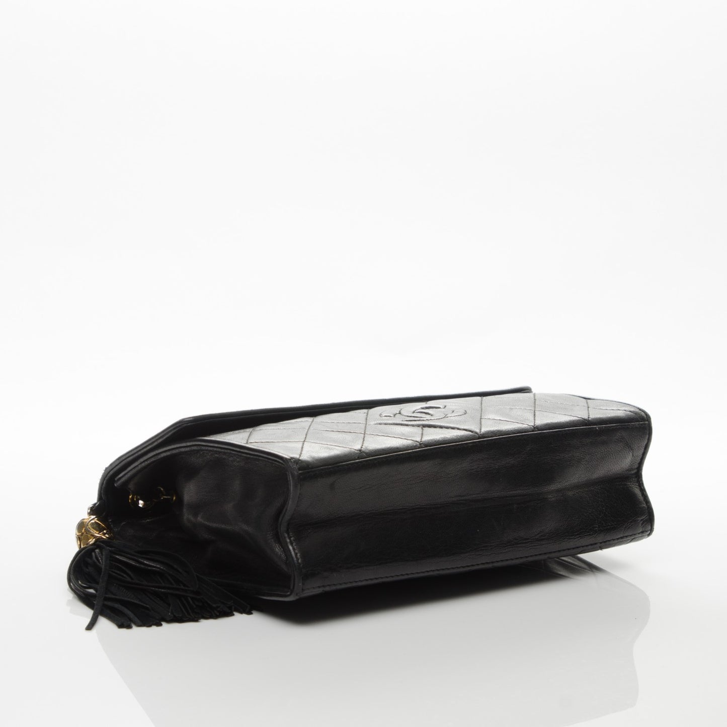 Lambskin Quilted CC Tassel Shoulder Flap Bag Black