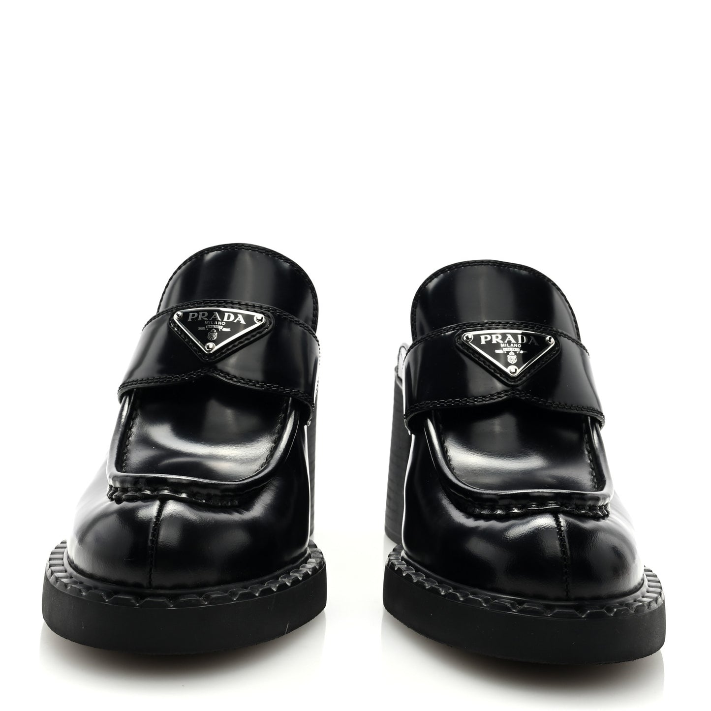 Spazzolato Metal Triangle Logo Platform Loafer Mules 40.5 Black