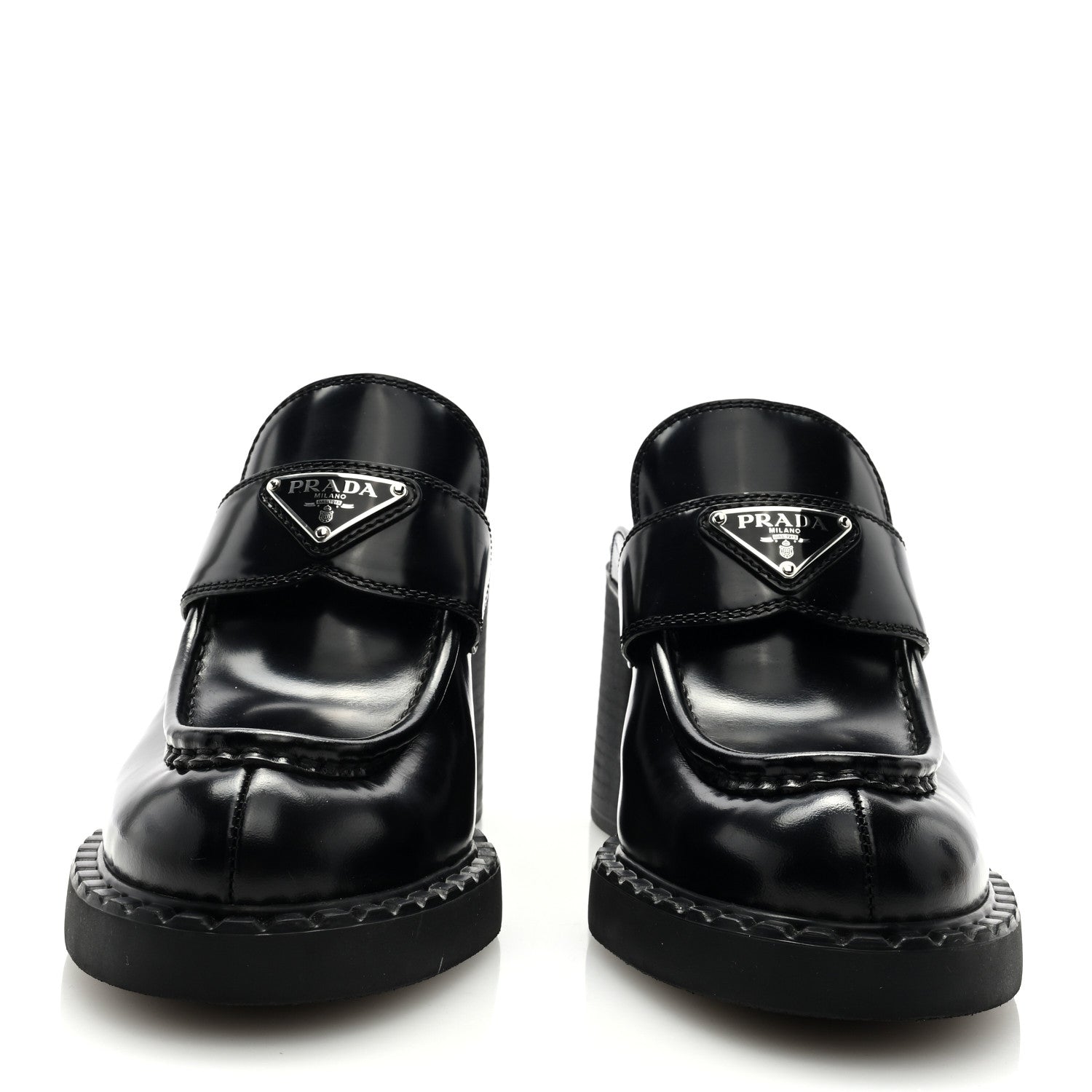 Prada Spazzolato Metal Triangle Logo Platform Loafer Mules 40.5 Black 3 of 8
