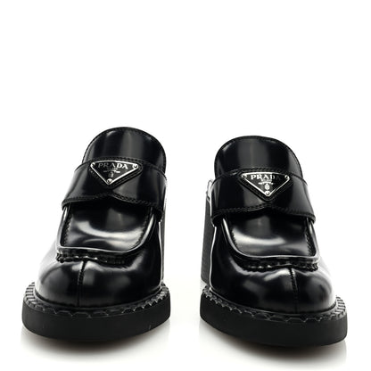 Prada Spazzolato Metal Triangle Logo Platform Loafer Mules 40.5 Black 3 of 8