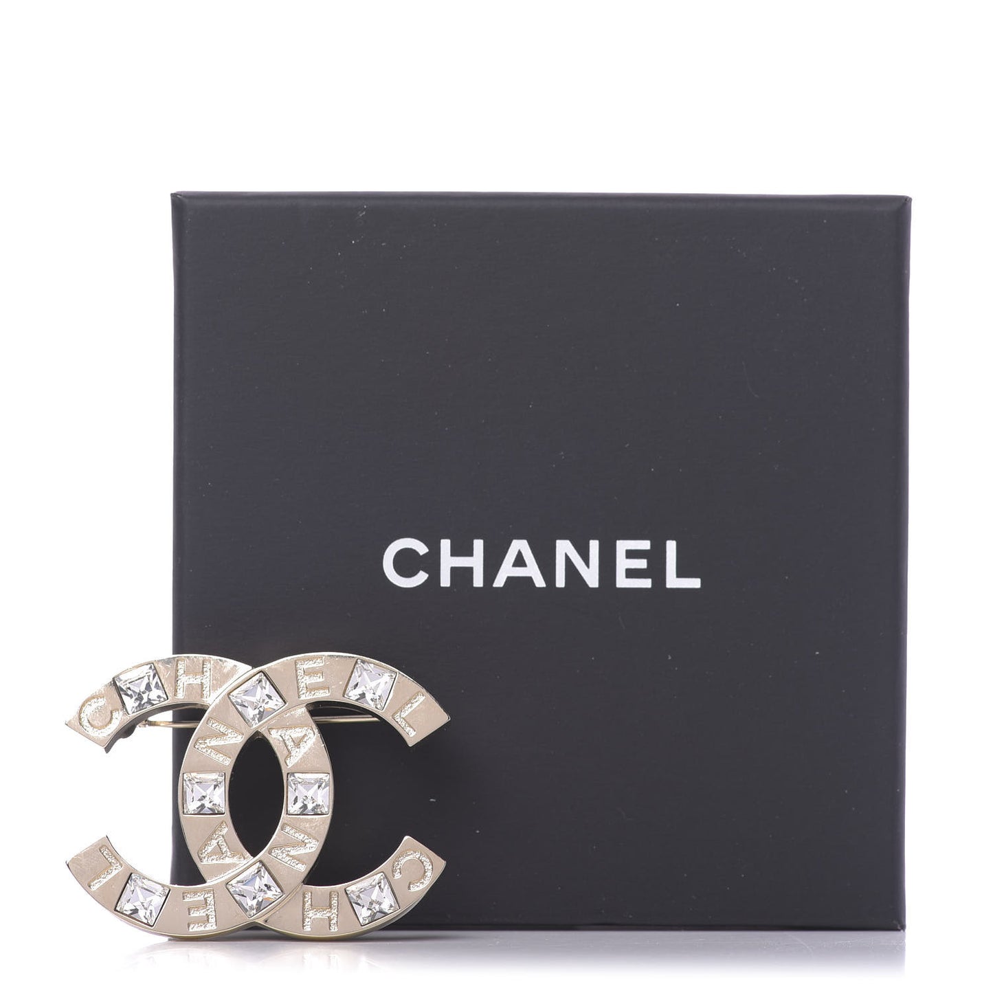 Crystal Metal CC Paris Button Brooch Gold