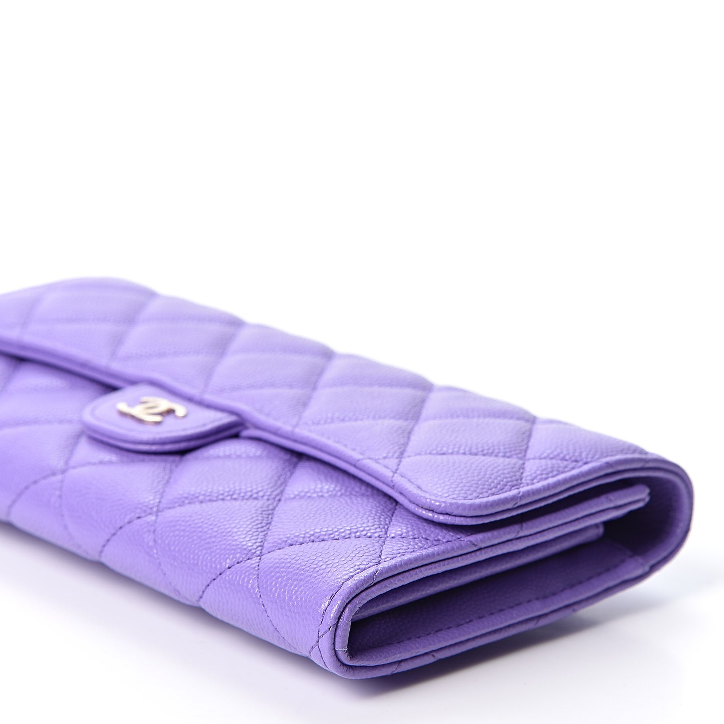 Caviar Quilted Large Flap Wallet Purple