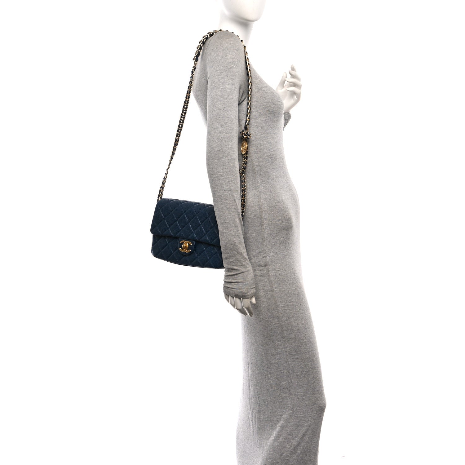 Chanel Caviar Quilted Chain Soul Flap Navy Blue 2 of 10