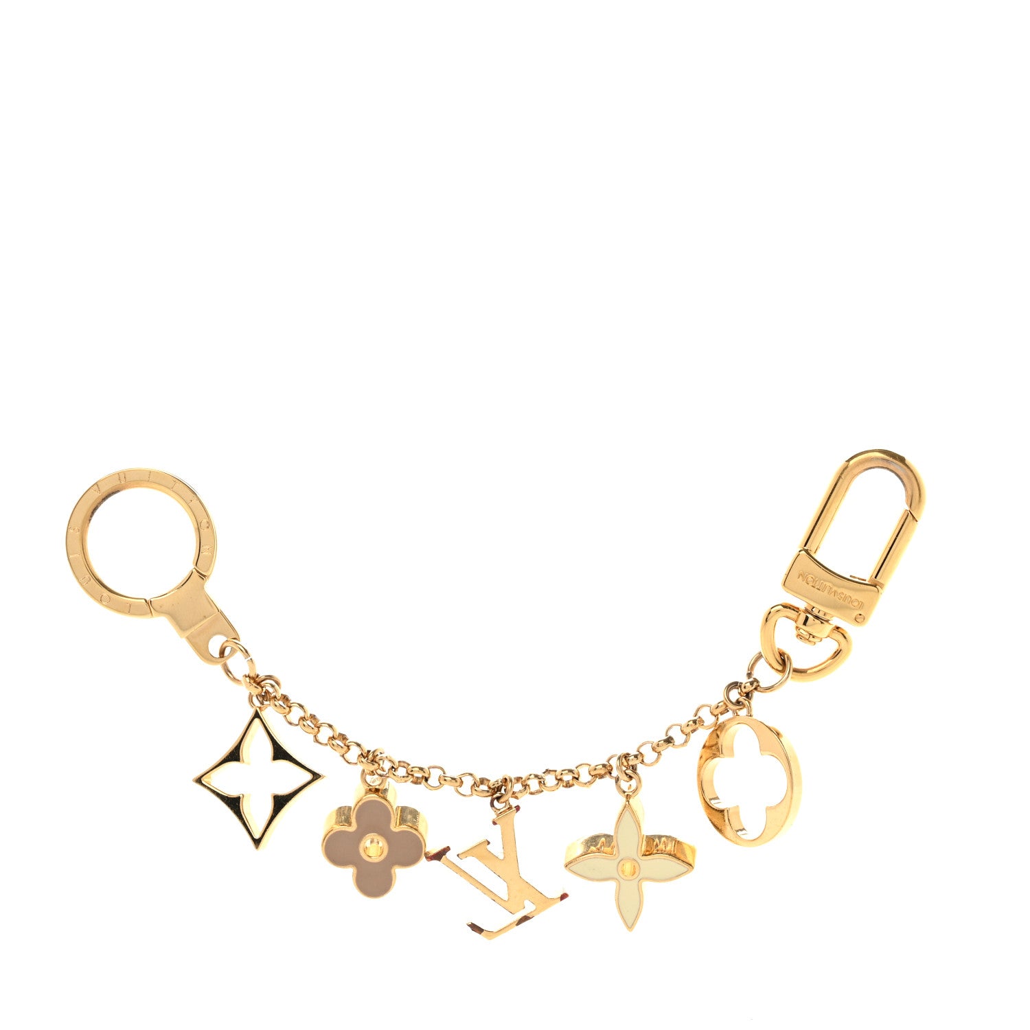 Louis Vuitton Brass Enamel Fleur De Monogram Bag Charm Chain Gold 2 of 5
