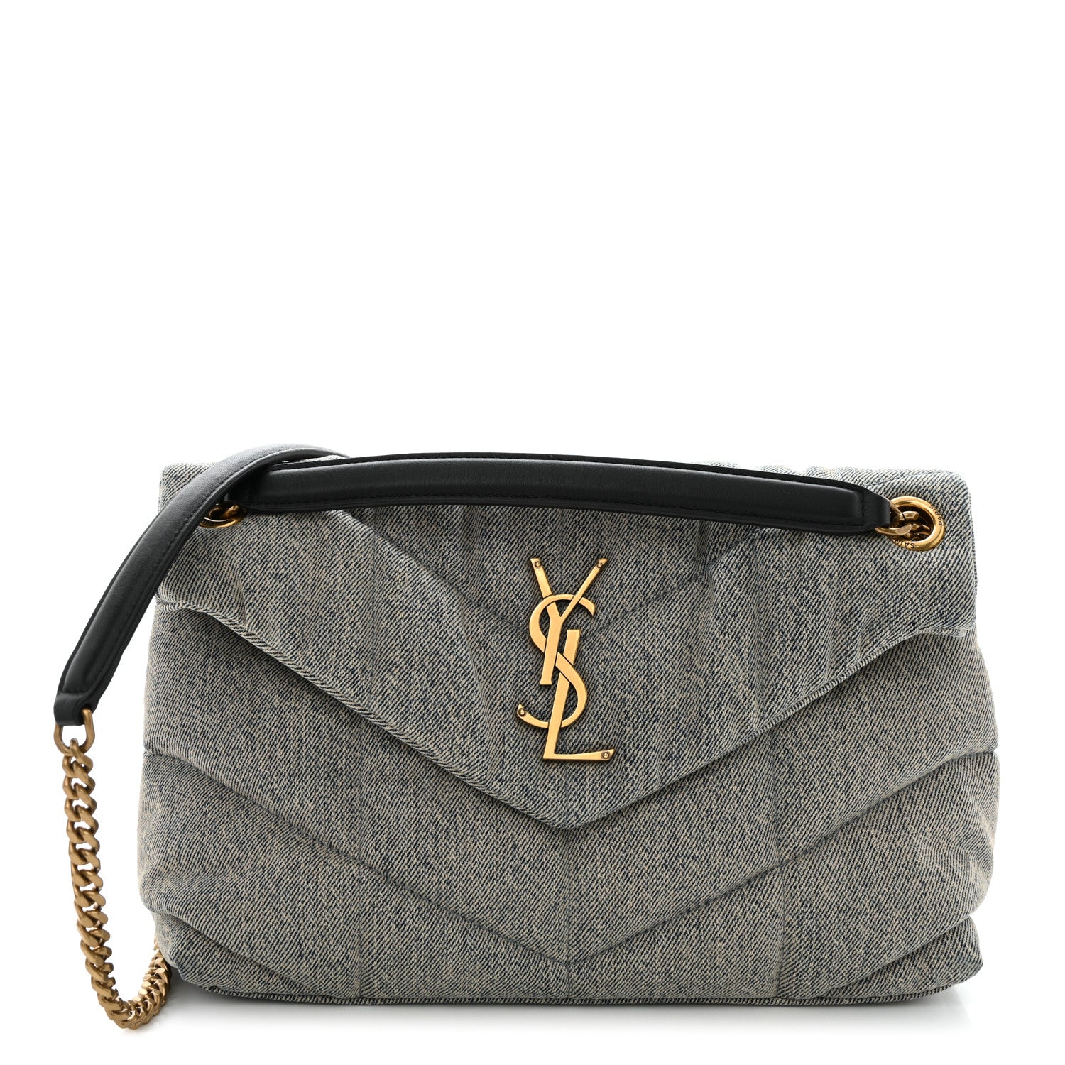 Saint Laurent Denim Quilted Small Loulou Puffer Monogram Chain Satchel Azur 1 of 11