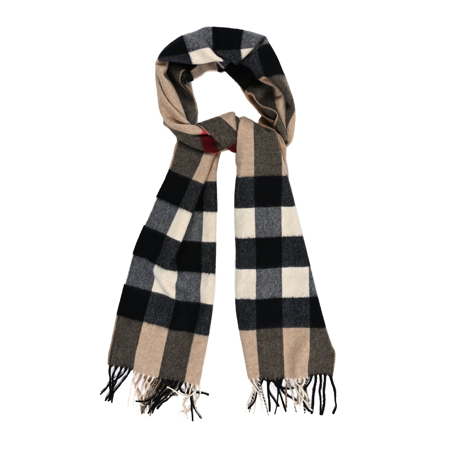 Cashmere Mega Check Fringe Scarf Camel