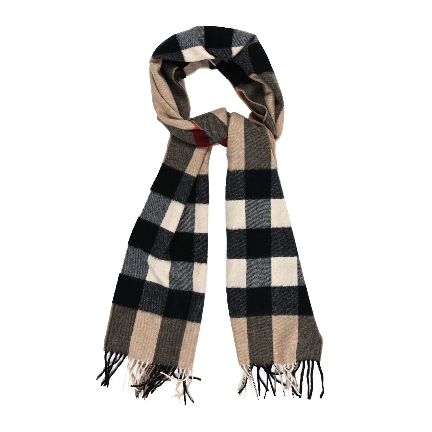 Burberry Cashmere Mega Check Fringe Scarf Camel 1 of 3
