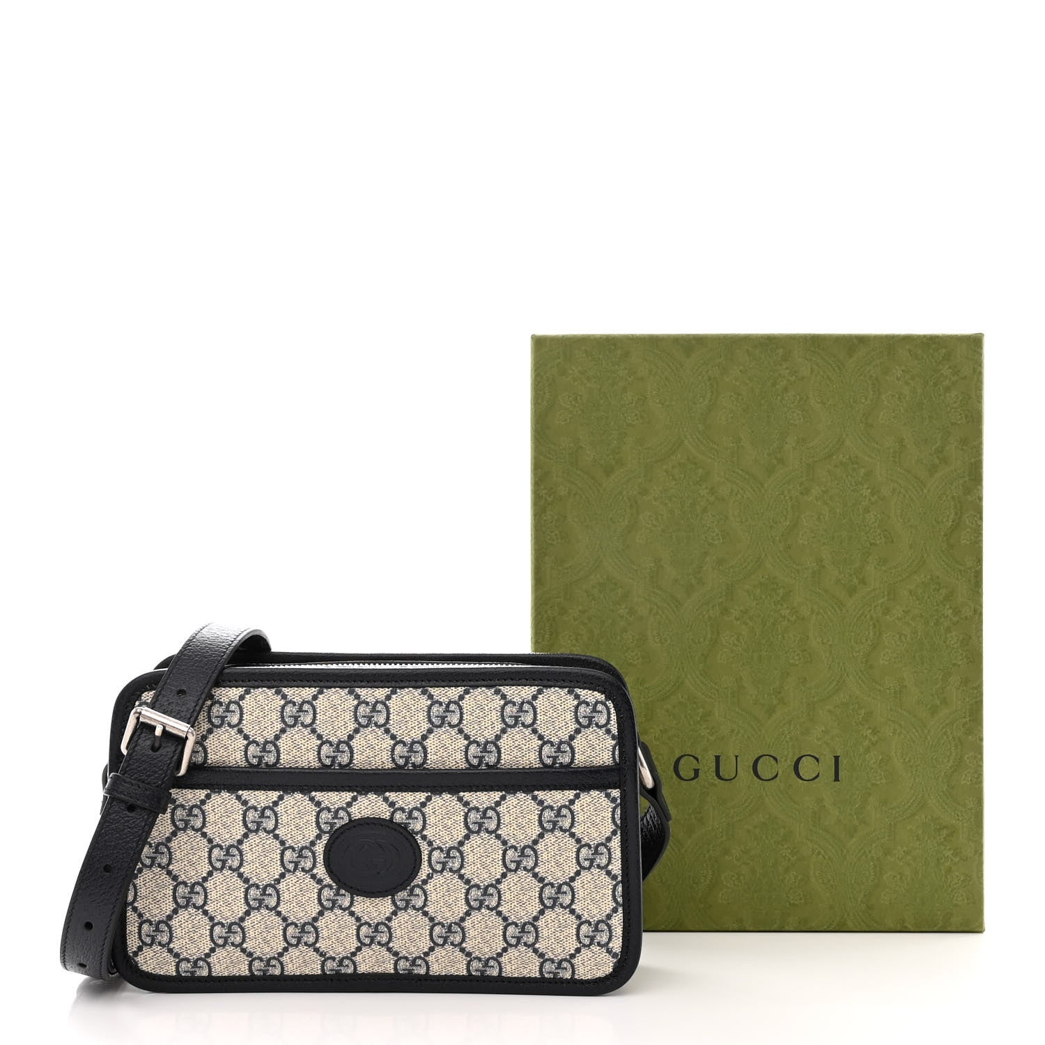 Gucci GG Supreme Monogram Textured Dollar Calfskin Mini Retro Interlocking G Shoulder Bag Beige Blue 11 of 11