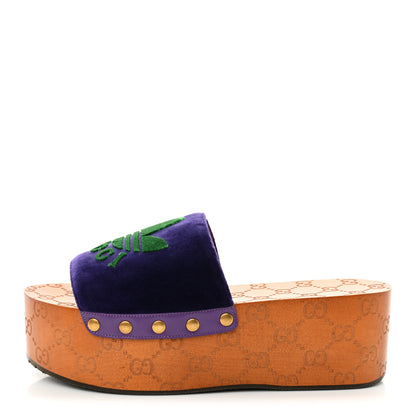 Gucci X ADIDAS Soft Velvet Malaga Kid Womens Platform Sandals 39.5  Iris Extreme 1 of 14