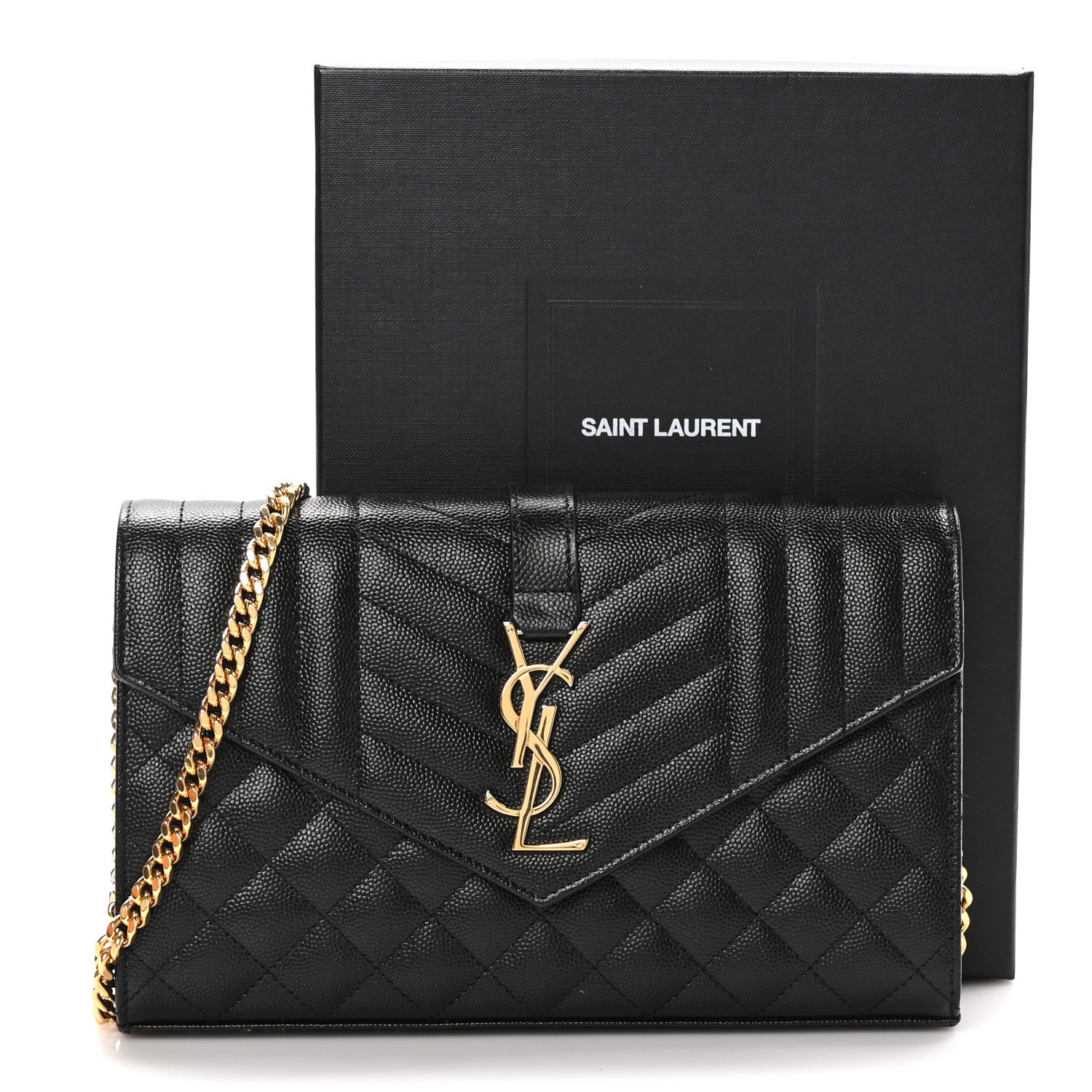 Saint Laurent Grain De Poudre Mixed Matelasse Triquilt Monogram Chain Wallet Black 11 of 11