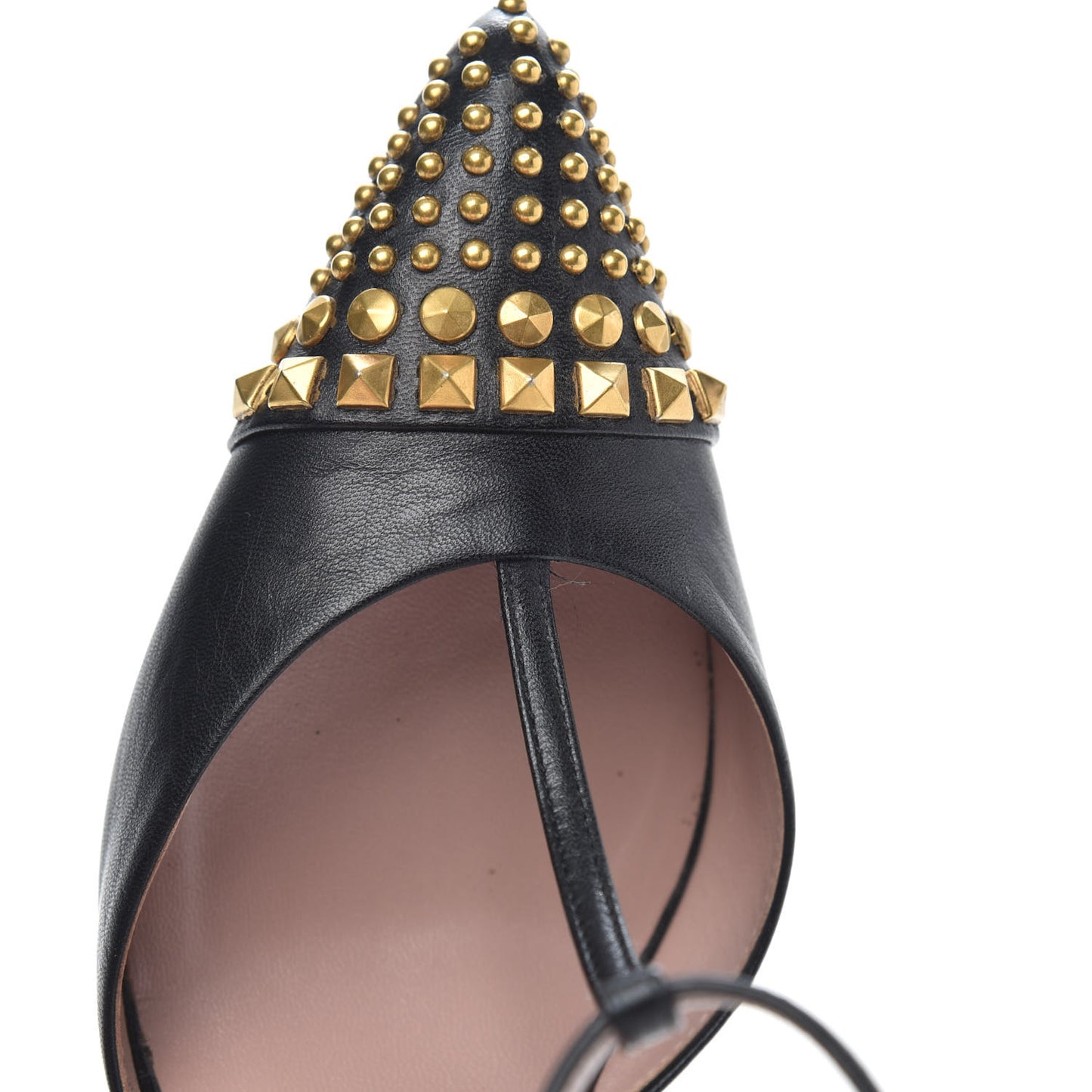 Malaga Kid Studded Cap Toe T Strap Pumps 36.5 Black