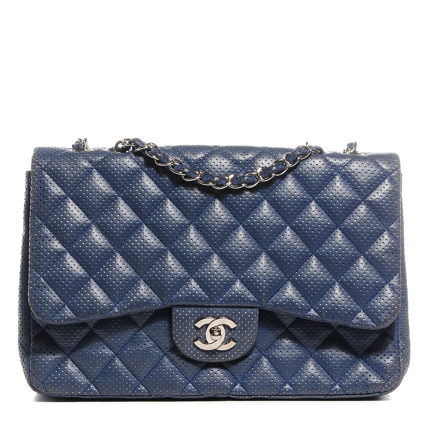 Lambskin Perforated Jumbo Single Flap Blue