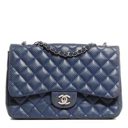 Chanel Lambskin Perforated Jumbo Single Flap Blue 1 of 8