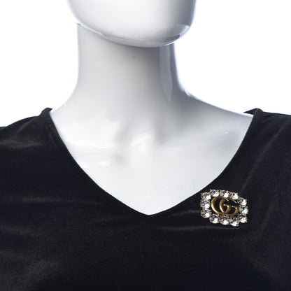 Gucci Metal Crystal Double G Brooch Aged Gold 2 of 5